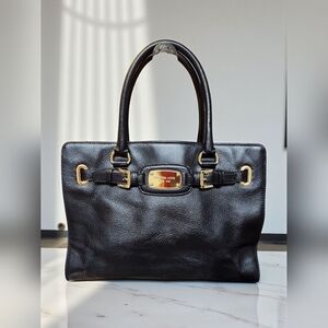 Michael Kors Black Leather Satchel with Gold Accents